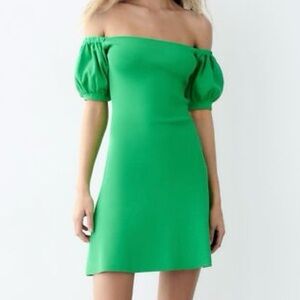 Zara Green Puff Sleeve Dress size small